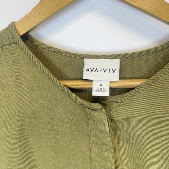 Ava and Viv Green Button Down Military Top - Picture 3 of 9